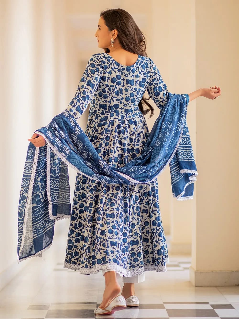 Blue Pure Cotton Kurta and Pants with Dupatta