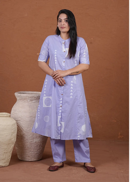 Lavender Light Shade Kurta and Pant floral Set