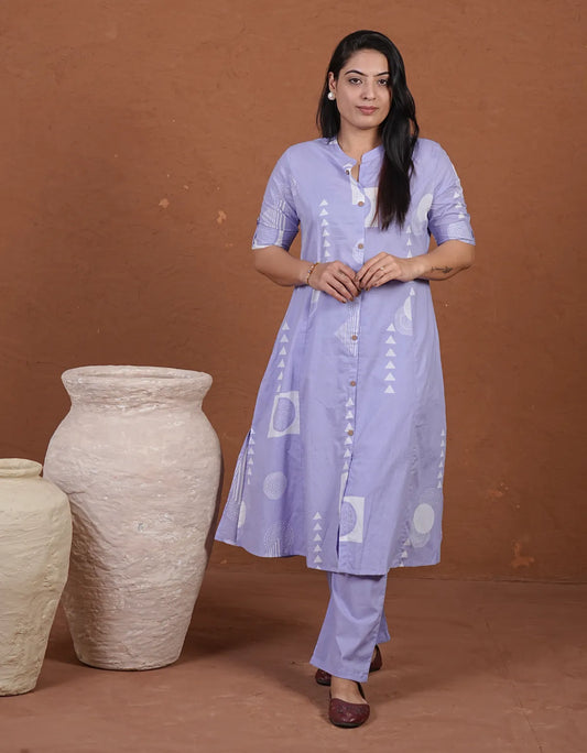 Lavender Light Shade Kurta and Pant floral Set