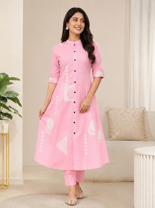 Pink Light Shade Kurta and Pant floral Set
