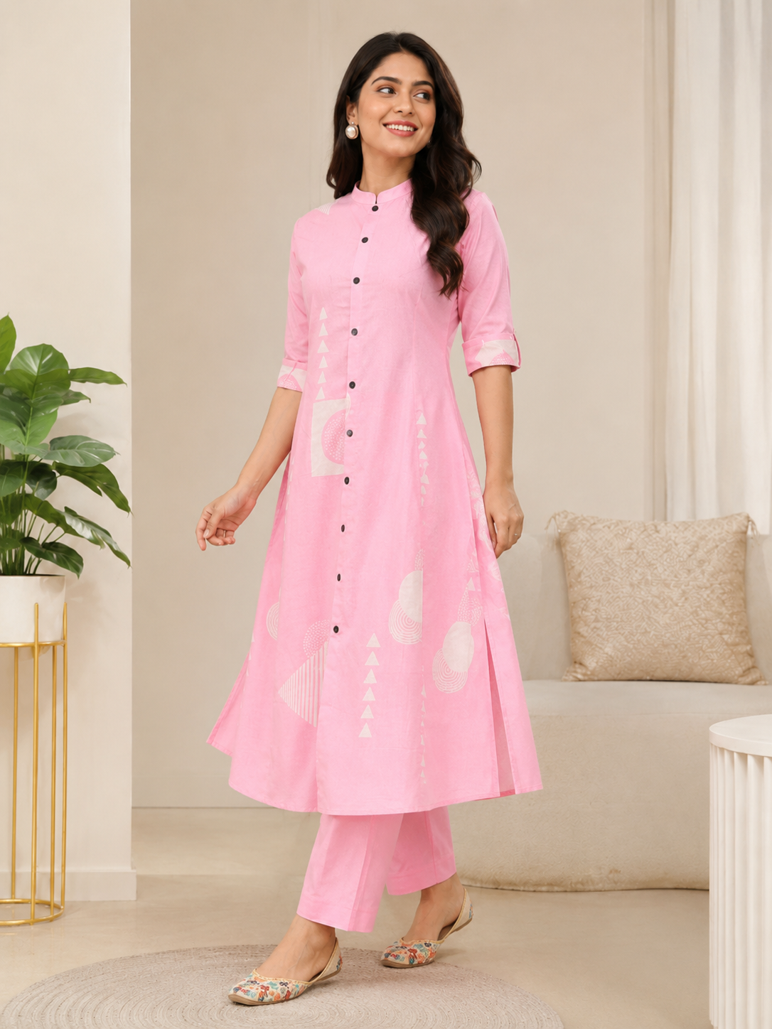 Pink Light Shade Kurta and Pant floral Set
