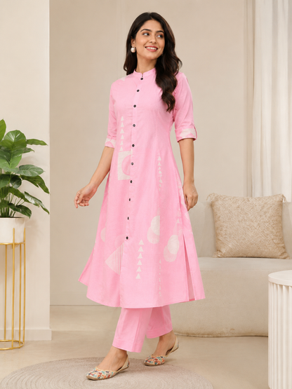 Pink Light Shade Kurta and Pant floral Set