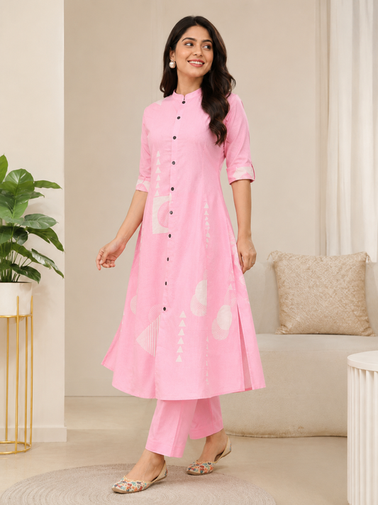 Pink Light Shade Kurta and Pant floral Set