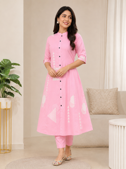 Pink Light Shade Kurta and Pant floral Set