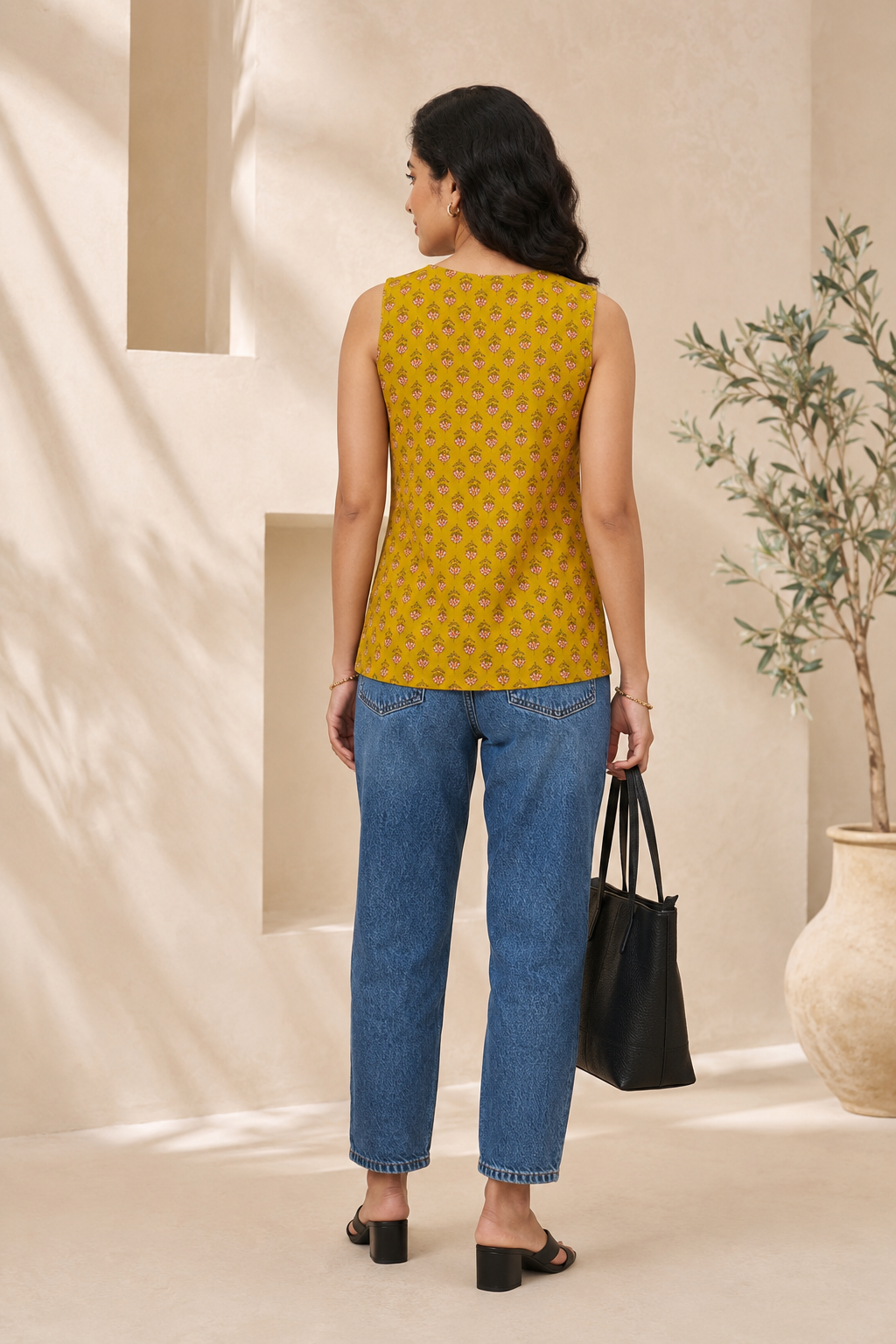 Mustard Printed Pure Cotton Top for her