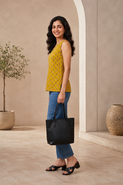 Mustard Printed Pure Cotton Top for her