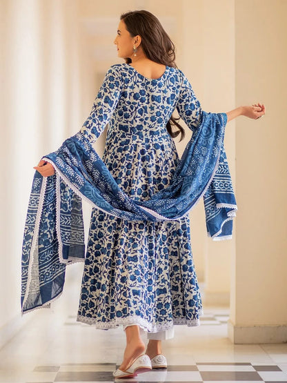 Blue Pure Cotton Kurta and Pants with Dupatta