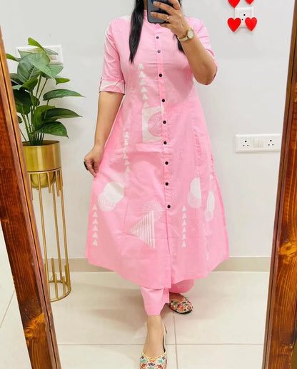 Pink Light Shade Kurta and Pant floral Set