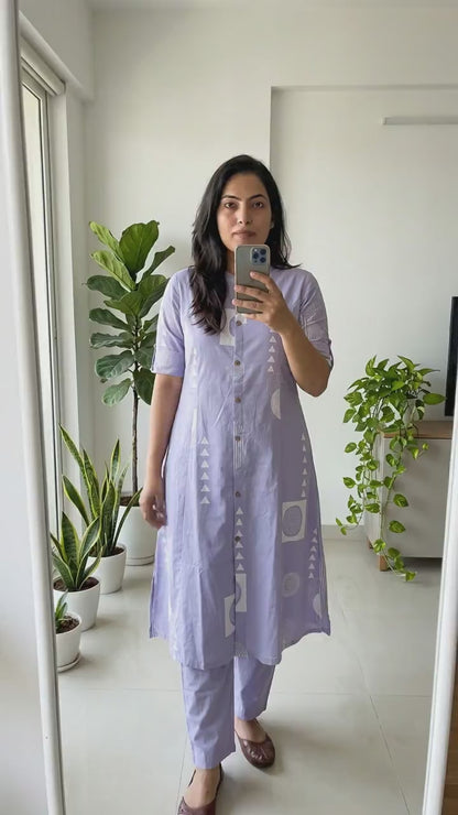 Lavender Light Shade Kurta and Pant floral Set